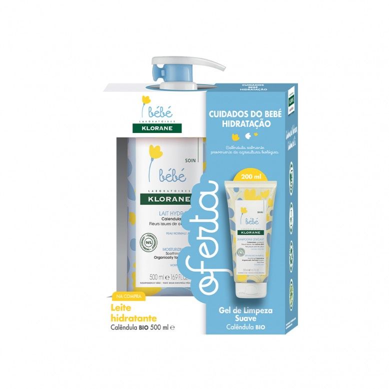 Klorane Bebé Calêndula BIO Pack Leite Hidratante 500ml + Gel Limpeza Suave 200ml