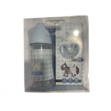 Suavinex Couture Bibero Premium 270 ml + Tetina + Chupeta + Clip Azul